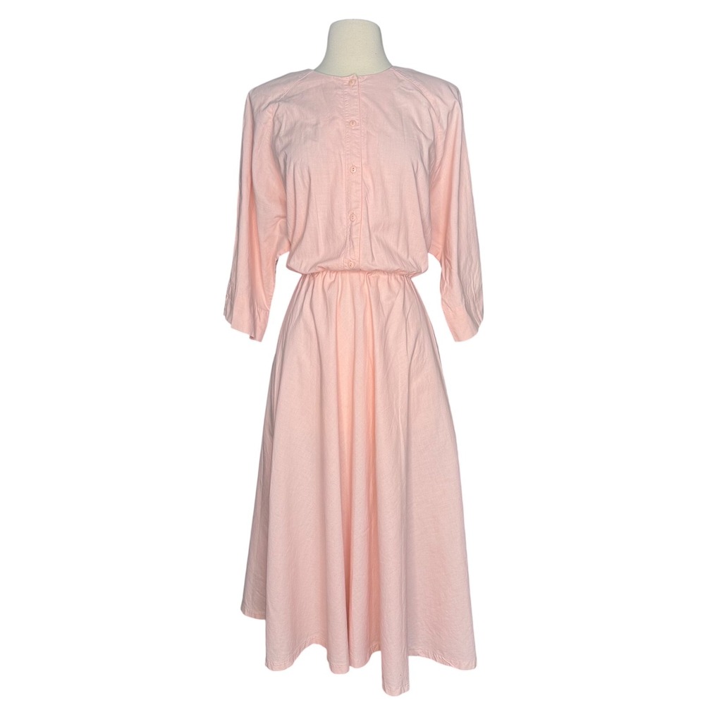 Vintage 80's Cotton Large-XL Pink A-line Midi/Long Dress Spring Summer Dress